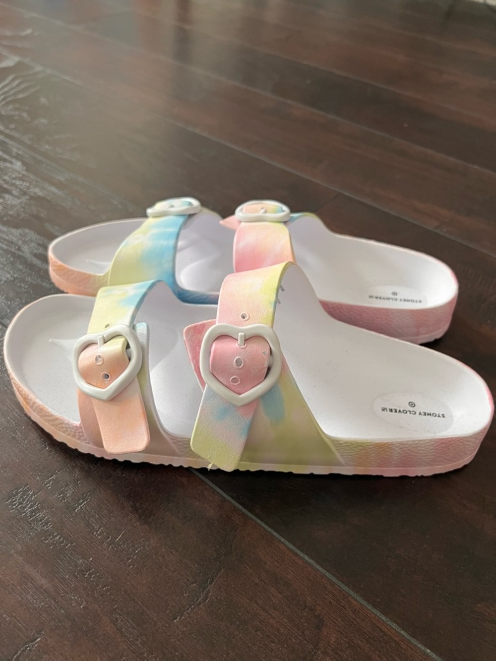 Tie-Dye Pastel Slide Sandals with Heart Buckles - Stoney Clover